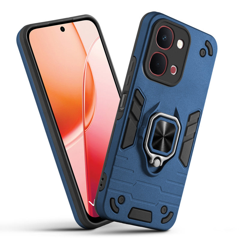 Front and back view of Vivo Y31T 5G fitted with a protective case and ring grip