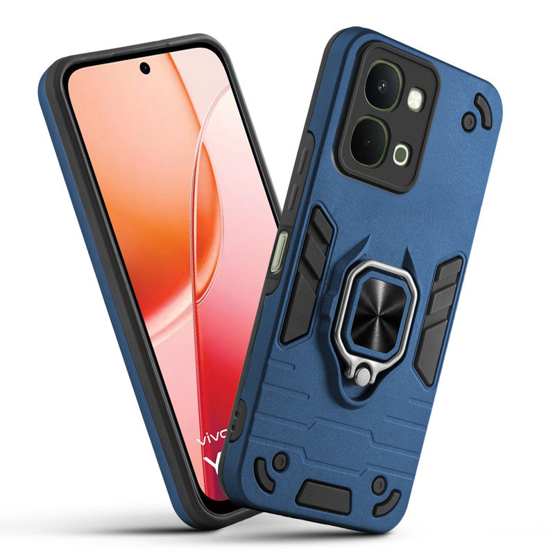 Front and back view of Vivo Y51 Pro 5G fitted with a protective case and ring grip