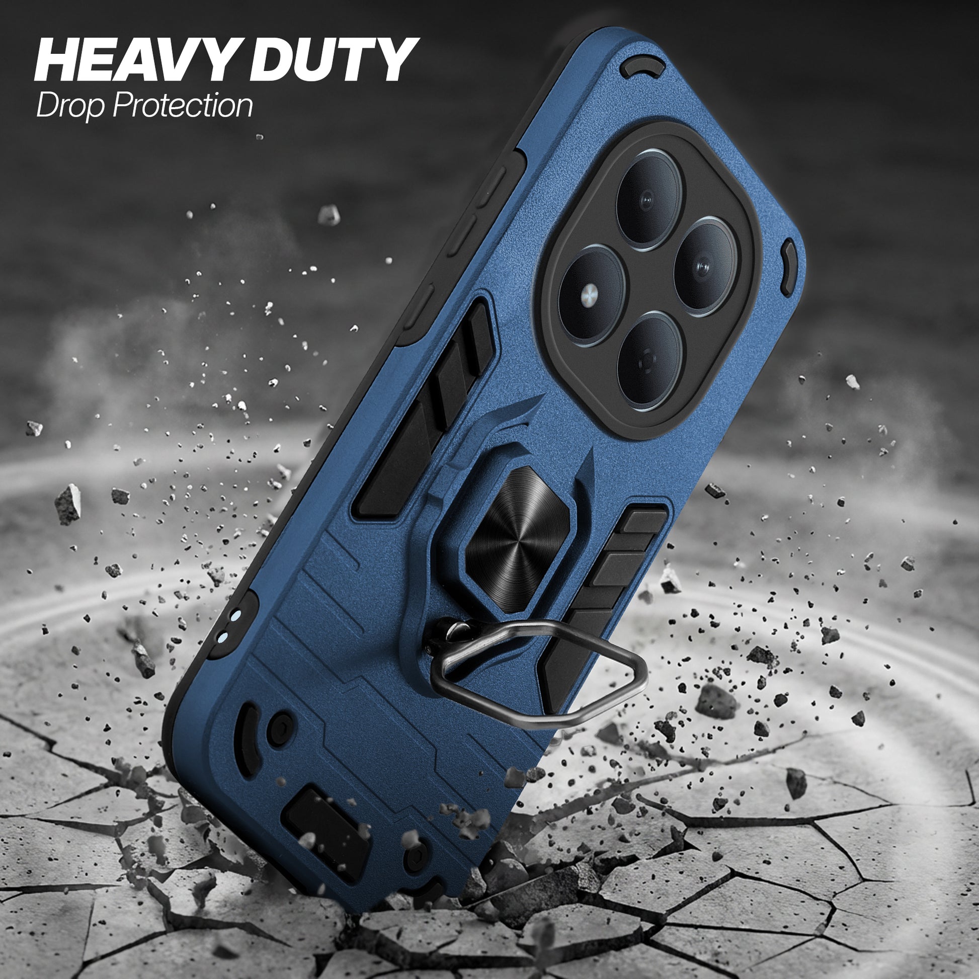 Redmi Note 15 Pro 5G protective case illustrating impact drop protection with an impact-resistant frame.