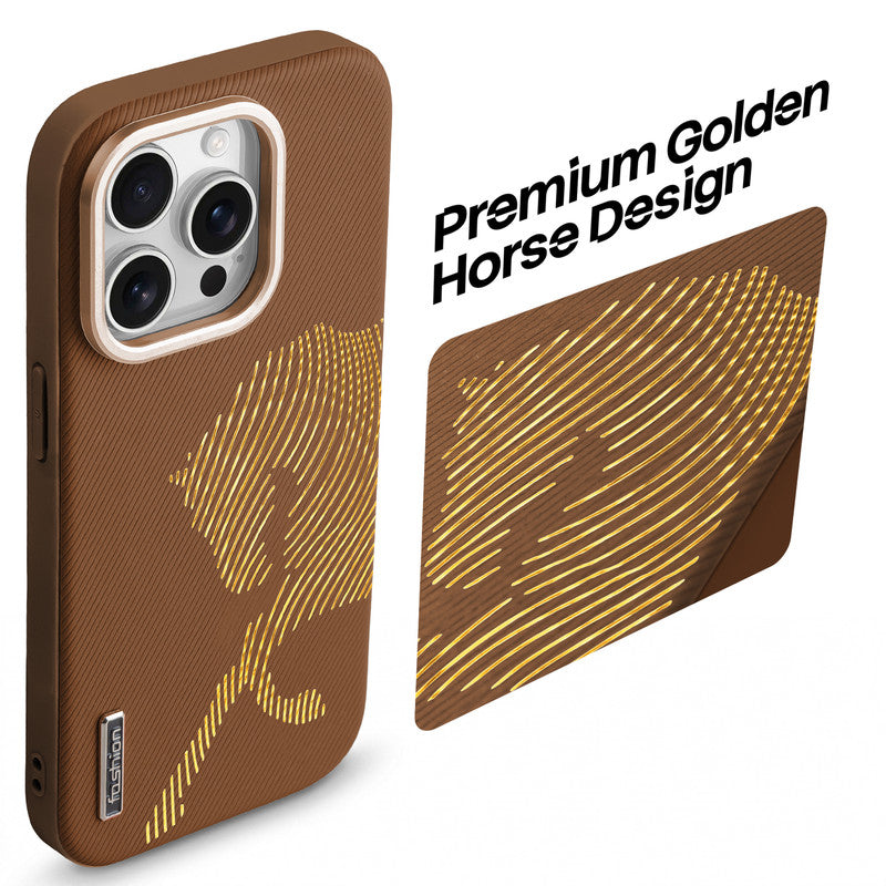 Premium Horse Textured MagSafe Case for Apple iPhone 15 Pro Max with Metallic Camera Protection & Microfiber Lining