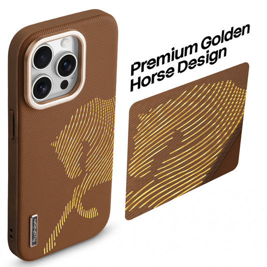 Premium Horse Textured MagSafe Case for Apple iPhone 15 Pro Max with Metallic Camera Protection & Microfiber Lining