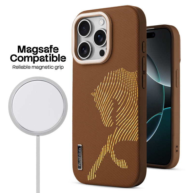 Premium Horse Textured MagSafe Case for Apple iPhone 15 Pro Max with Metallic Camera Protection & Microfiber Lining