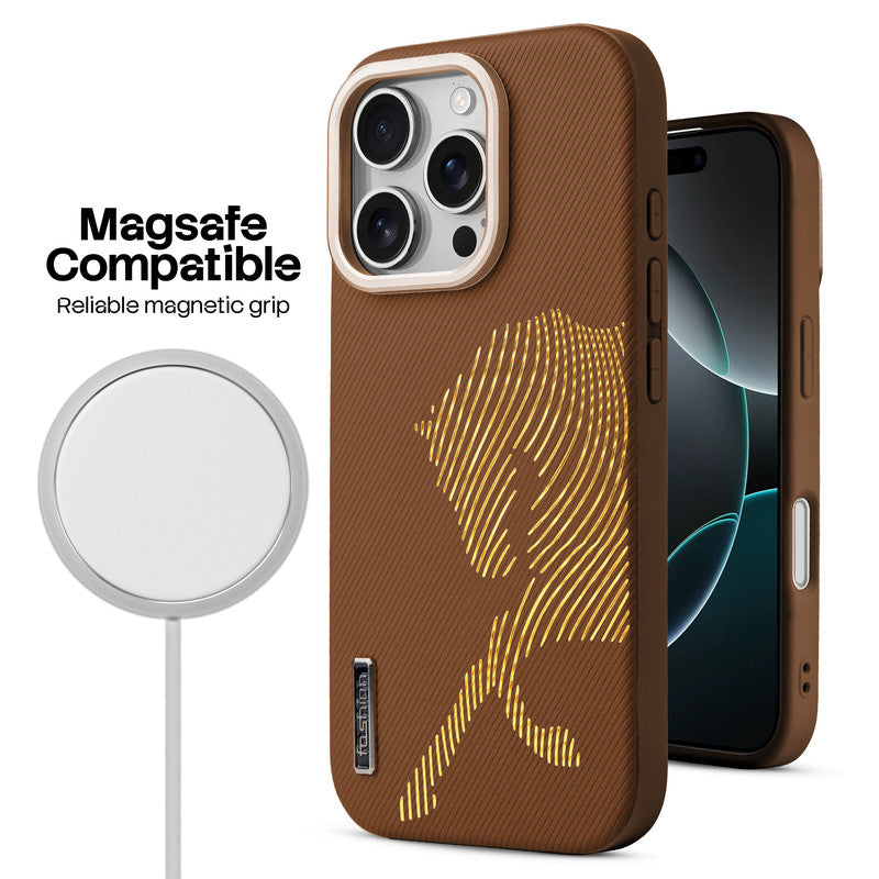 Premium Horse Textured MagSafe Case for Apple iPhone 16 Pro with Metallic Camera Protection & Microfiber Lining