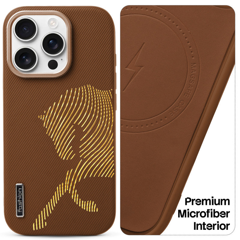 Premium Horse Textured MagSafe Case for Apple iPhone 15 Pro Max with Metallic Camera Protection & Microfiber Lining
