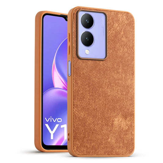 Classic Denim Finish Back Case for Vivo Y17s with Raised Camera Edges & Micro-Fiber Lining