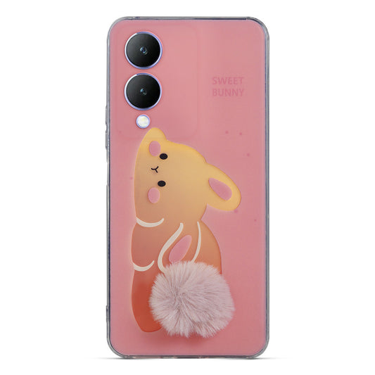 Printed matte back with fur detailing Back cover For Vivo Y17s