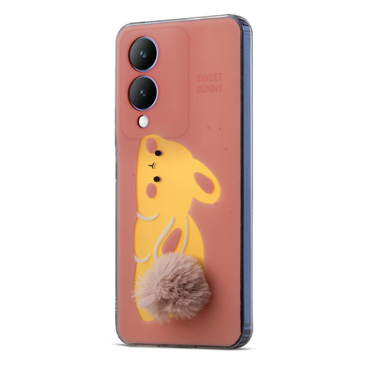 Printed matte back with fur detailing Back cover For Vivo Y17s