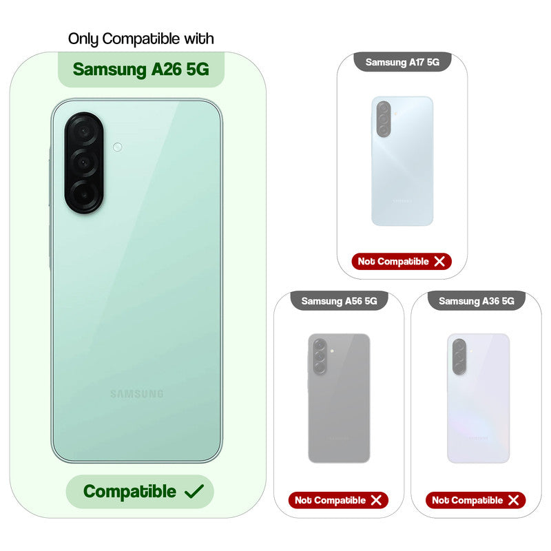 Compatibility comparison image showing Samsung A26 5G supported, while other models are not compatible.