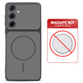 Dual tone silicone Black phone cover for Samsung A35 5G showing wireless charging not supported notice