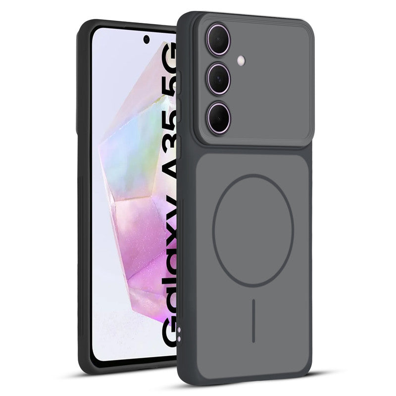Full protective dual tone Black silicone case for Samsung A35 5G showing front and back design coverage
