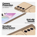 Brown Phone case for Samsung A35 5G highlighting raised camera protection, anti-slip texture, and responsive side buttons