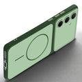 Slim silicone Green phone case for Samsung A35 5G side angle view showing grip texture and precise cutouts