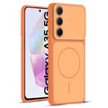 Full protective dual tone Orange silicone case for Samsung A35 5G showing front and back design coverage