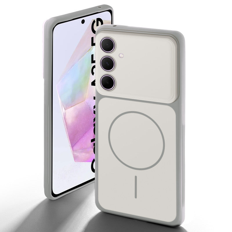 Dual tone silicone White back cover for Samsung A35 5G showing camera protection and design