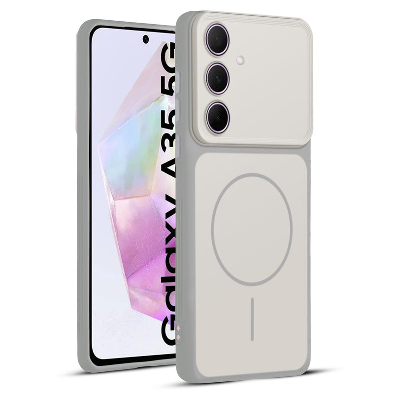 Full protective dual tone White silicone case for Samsung A35 5G showing front and back design coverage