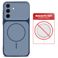 Dual tone silicone Blue phone cover for Samsung A36 5G showing wireless charging not supported notice