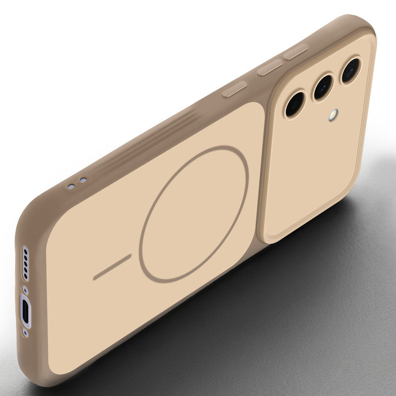 Slim silicone Brown phone case for Samsung A36 5G side angle view showing grip texture and precise cutouts