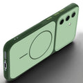 Slim silicone Green phone case for Samsung A36 5G side angle view showing grip texture and precise cutouts