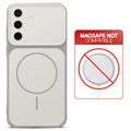 Dual tone silicone White phone cover for Samsung A36 5G showing wireless charging not supported notice