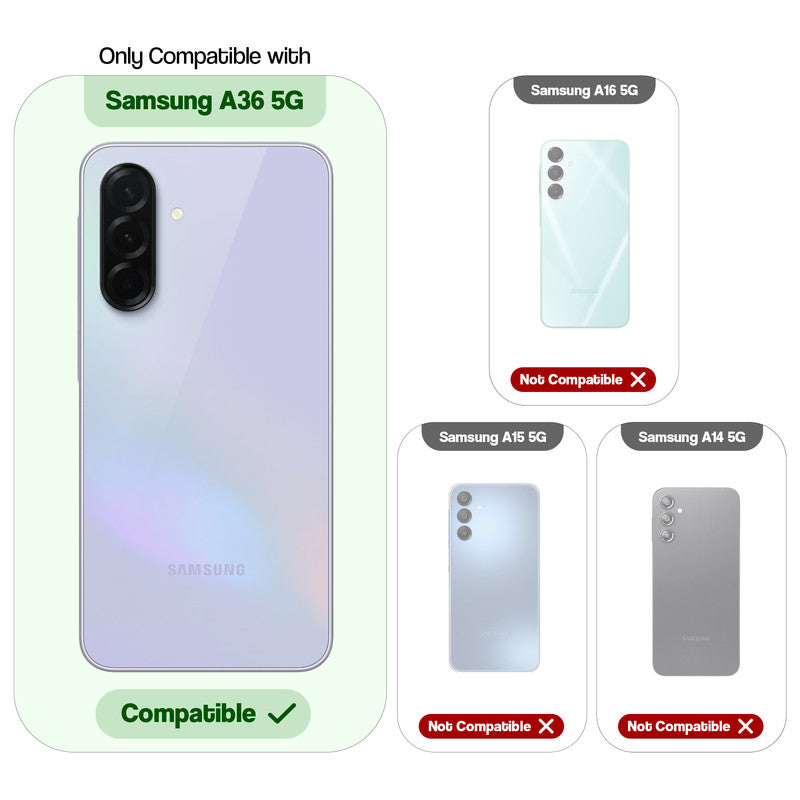 Compatibility comparison image showing Samsung A36 5G supported, while other models are not compatible.