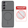 Dual tone silicone Black phone cover for Samsung A55 5G showing wireless charging not supported notice
