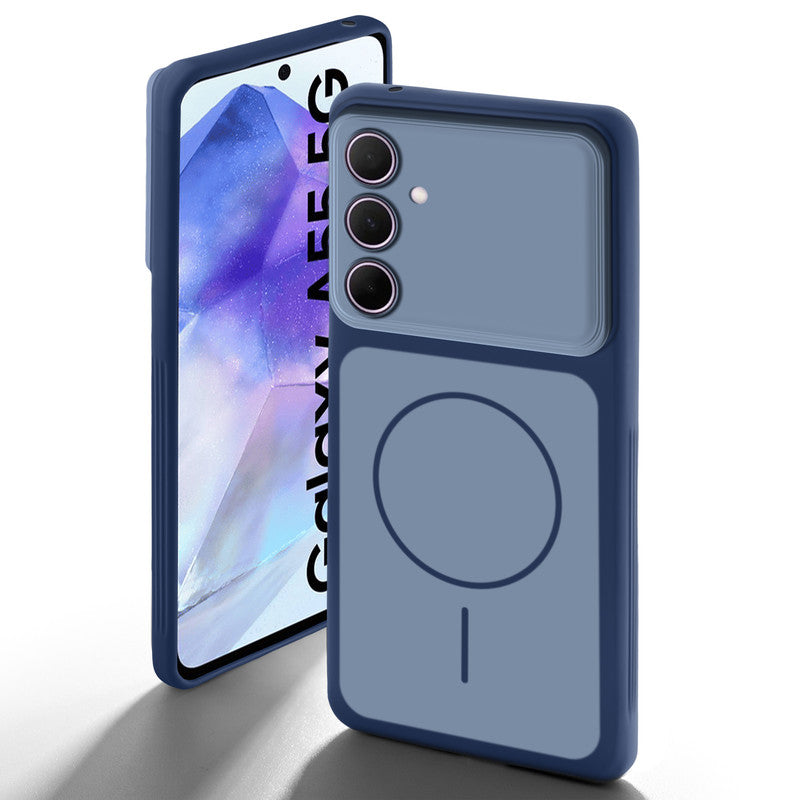 Dual tone silicone Blue back cover for Samsung A55 5G showing camera protection and design