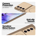 Brown Phone case for Samsung A55 5G highlighting raised camera protection, anti-slip texture, and responsive side buttons