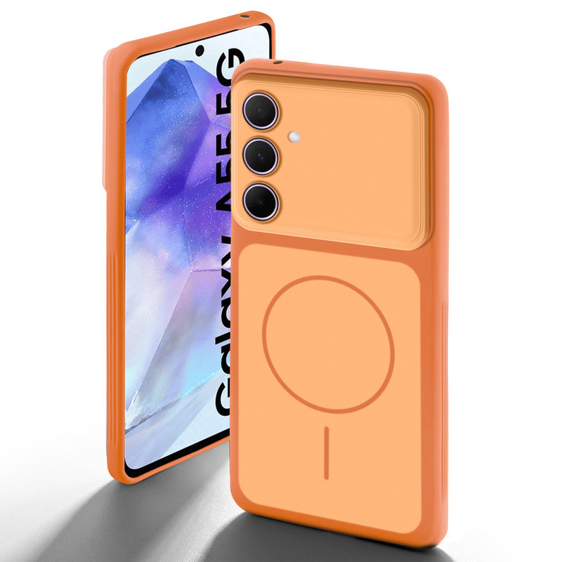 Dual tone silicone Orange back cover for Samsung A55 5G showing camera protection and design