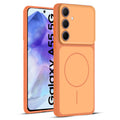 Full protective dual tone Orange silicone case for Samsung A55 5G showing front and back design coverage
