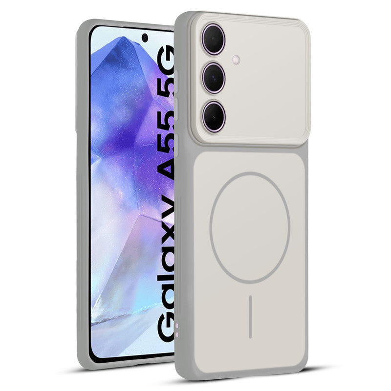 Full protective dual tone White silicone case for Samsung A55 5G showing front and back design coverage