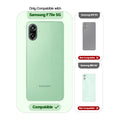 Clear hard back case compatibility guide showing fit for Samsung F70e 5G and not compatible with other models