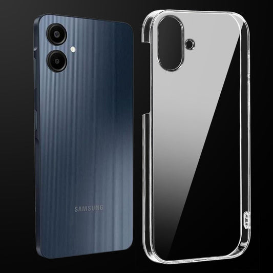 Transparent anti-yellow hard back case fitted on Samsung M07 showing full back coverage and camera protection