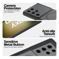 Black Phone case for Samsung S23 Ultra 5G highlighting raised camera protection, anti-slip texture, and responsive side buttons