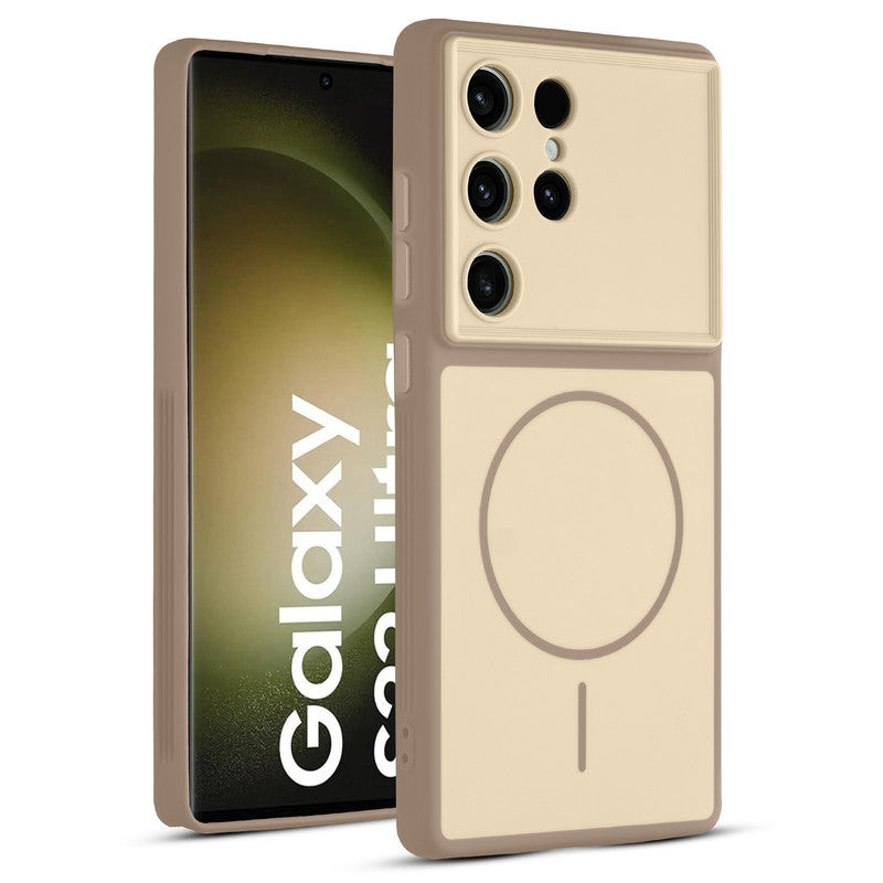 Full protective dual tone Brown silicone case for Samsung S23 Ultra 5G showing front and back design coverage