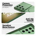 Green Phone case for Samsung S23 Ultra 5G highlighting raised camera protection, anti-slip texture, and responsive side buttons