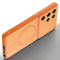 Slim silicone Orange phone case for Samsung S23 Ultra 5G side angle view showing grip texture and precise cutouts