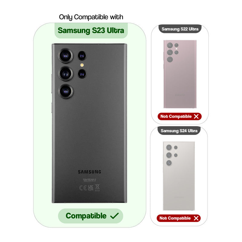 Compatibility comparison image showing Samsung S23 Ultra 5G supported, while other models are not compatible.