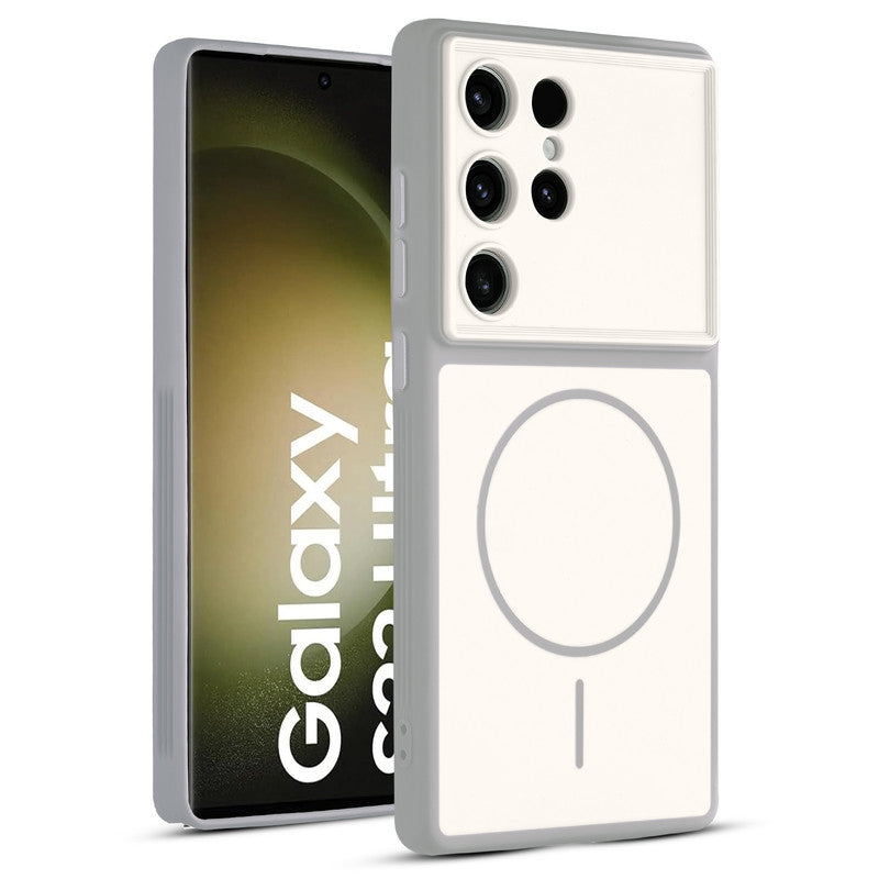 Full protective dual tone White silicone case for Samsung S23 Ultra 5G showing front and back design coverage