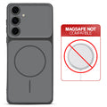 Dual tone silicone Black phone cover for Samsung S24 5G showing wireless charging not supported notice