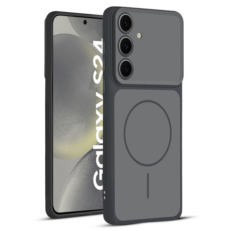 Full protective dual tone Black silicone case for Samsung S24 5G showing front and back design coverage