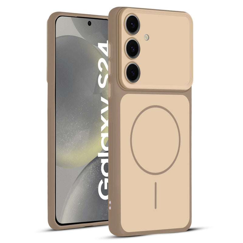 Full protective dual tone Brown silicone case for Samsung S24 5G showing front and back design coverage