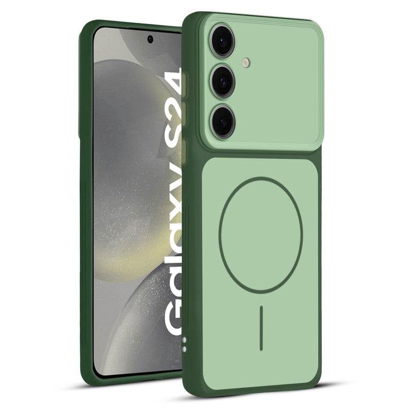 Full protective dual tone Green silicone case for Samsung S24 5G showing front and back design coverage