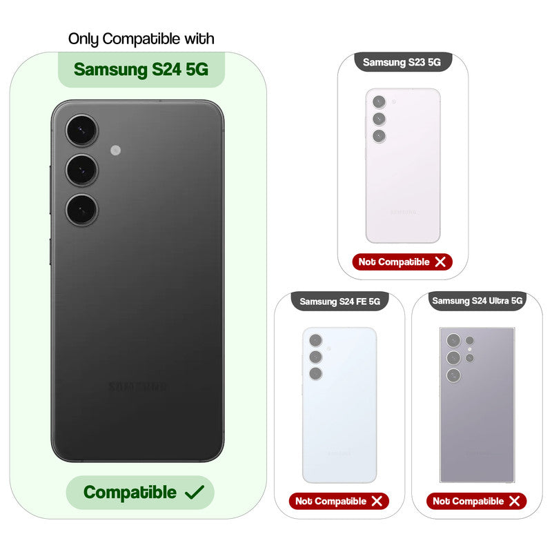 Compatibility comparison image showing Samsung S24 5G supported, while other models are not compatible.