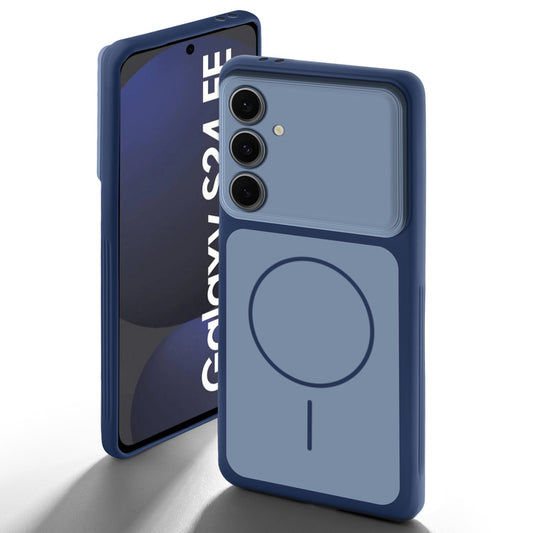 Dual tone silicone Blue back cover for Samsung S24 FE 5G showing camera protection and design