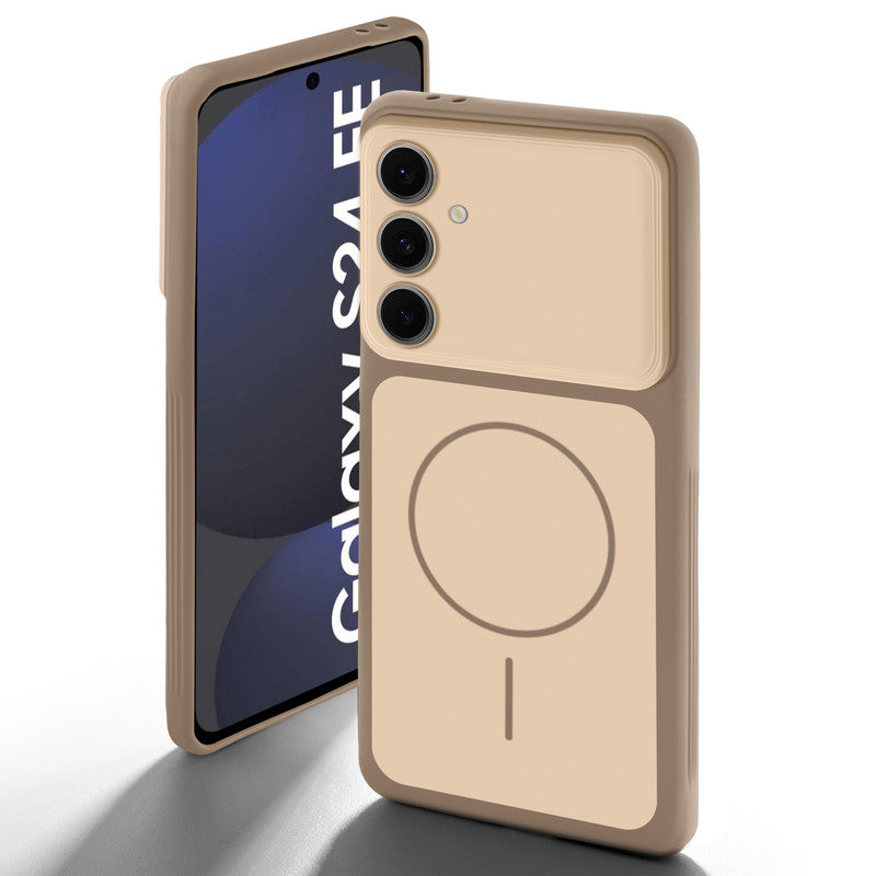 Dual tone silicone Brown back cover for Samsung S24 FE 5G showing camera protection and design