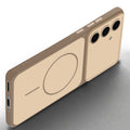 Slim silicone Brown phone case for Samsung S24 FE 5G side angle view showing grip texture and precise cutouts