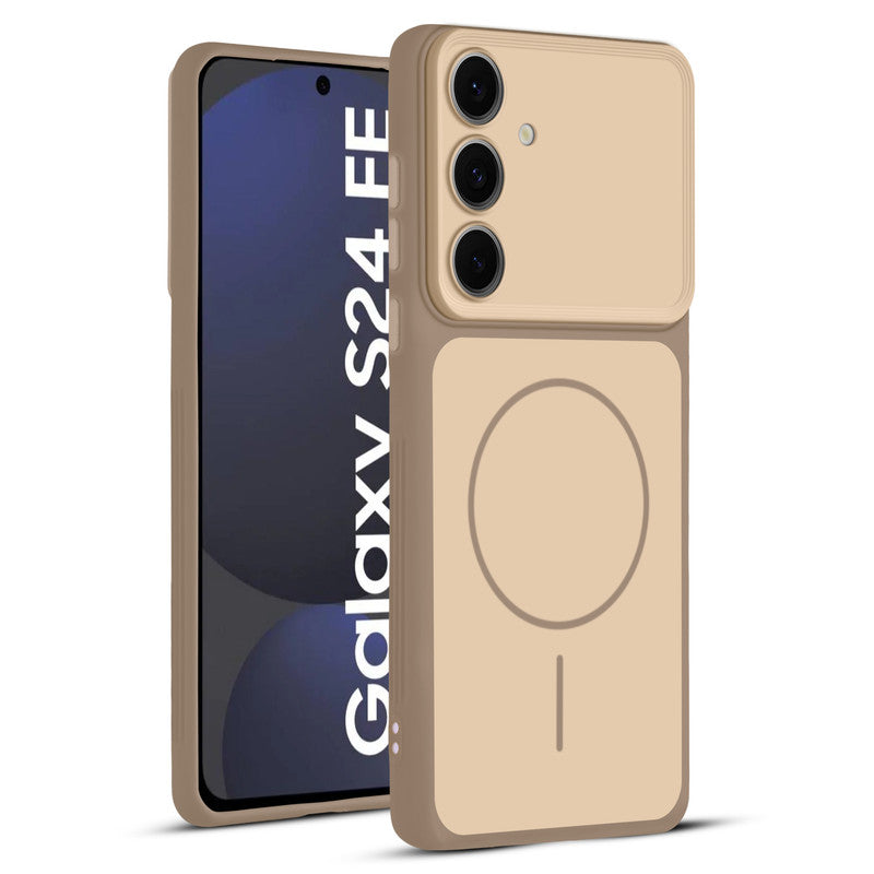 Full protective dual tone Brown silicone case for Samsung S24 FE 5G showing front and back design coverage