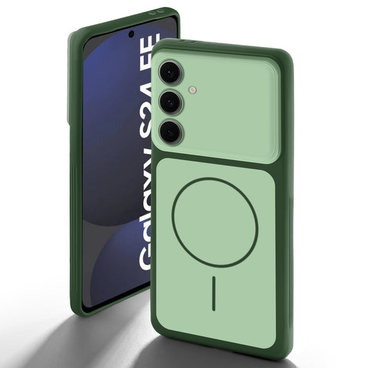 Dual tone silicone Green back cover for Samsung S24 FE 5G showing camera protection and design