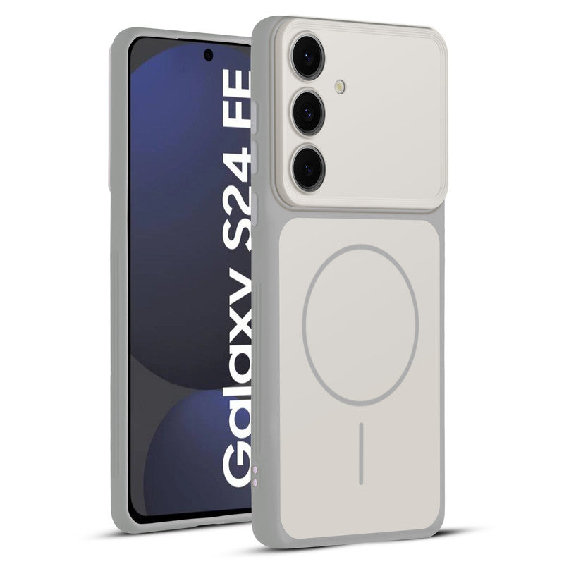 Full protective dual tone White silicone case for Samsung S24 FE 5G showing front and back design coverage