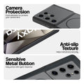 Black Phone case for Samsung S24 Ultra 5G highlighting raised camera protection, anti-slip texture, and responsive side buttons